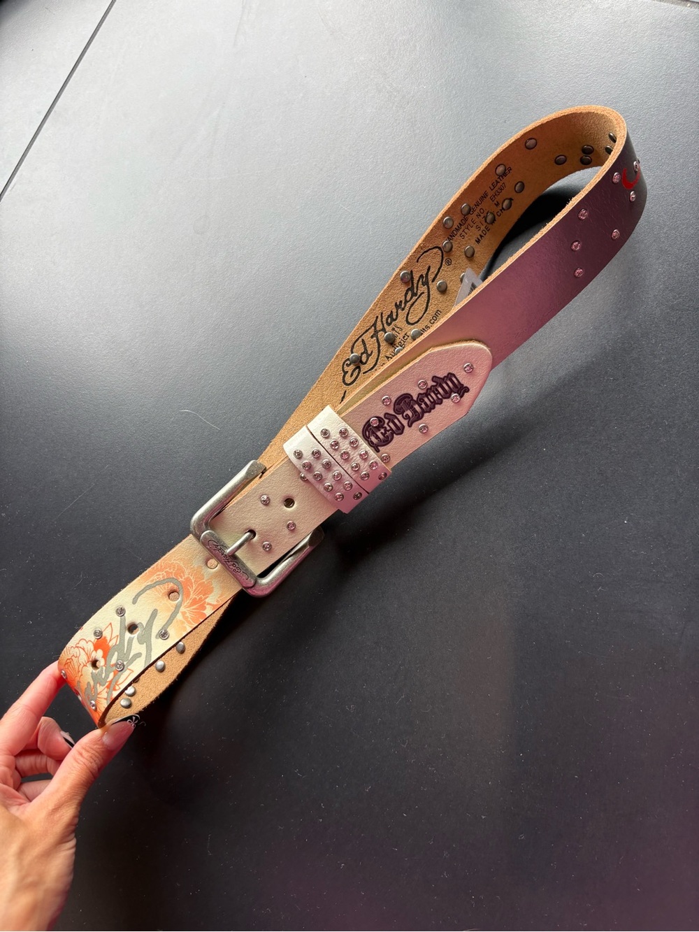 Ed Hardy Embellished Leather Belt with Logo